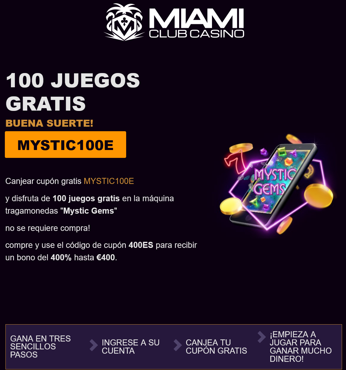 Miami
                                        Club 100 Free Spins